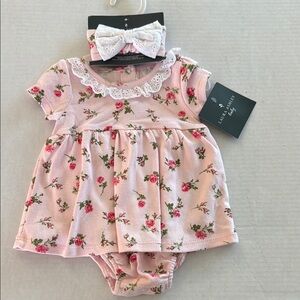 Laura Ashley Pink Floral Baby Dress with Headband